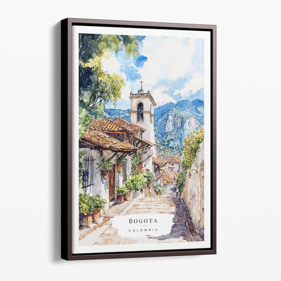Bogota Watercolor Canvas Art Print Charming Street Scene Home Decor