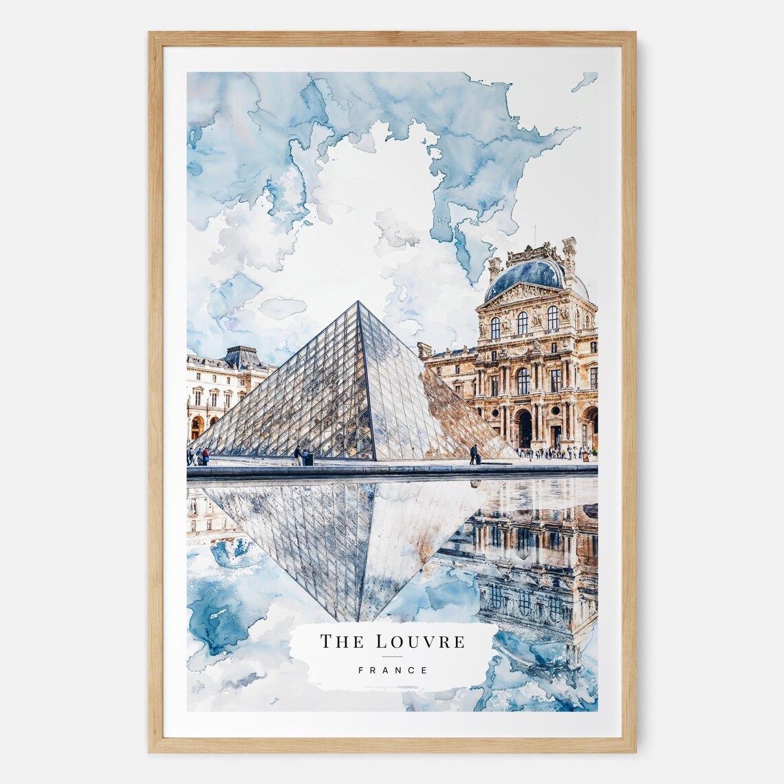 The Louvre Pyramid Paris Watercolor Landmark Travel Art Poster