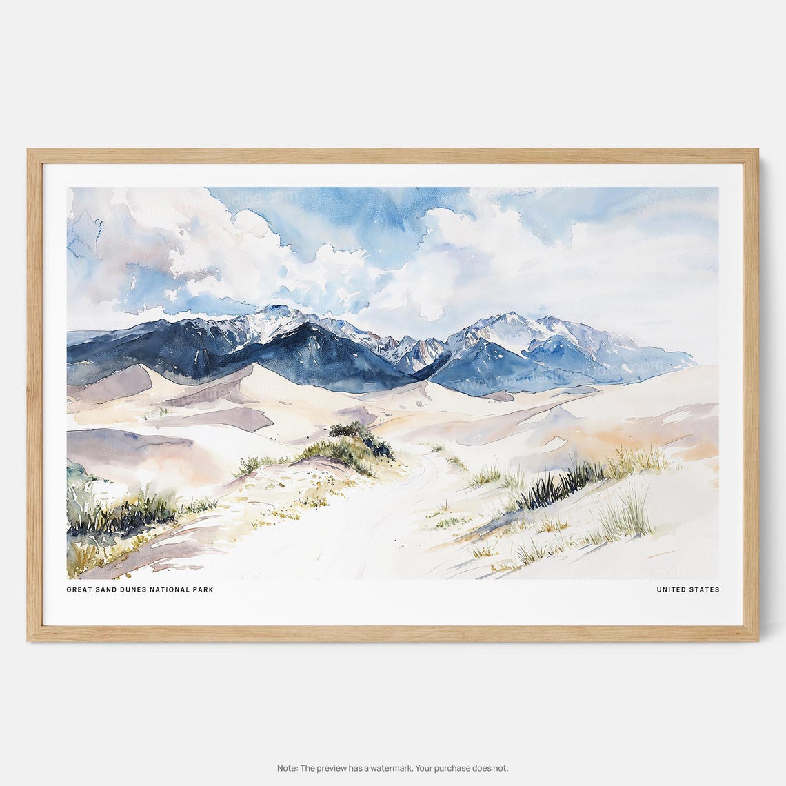 Great Sand Dunes National Park Desert Peaks Watercolor Poster