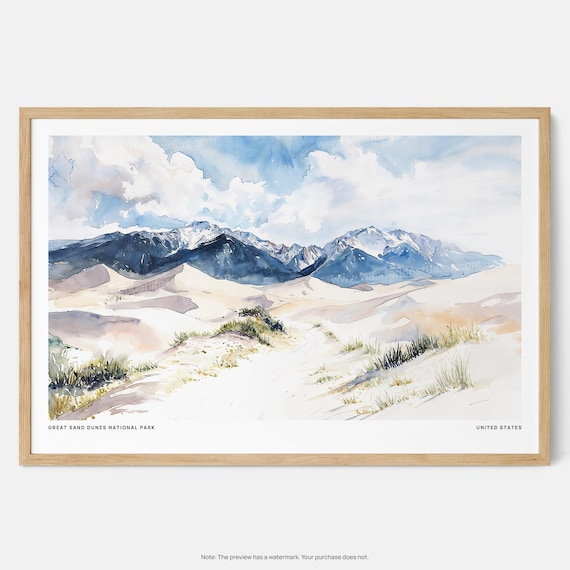 Great Sand Dunes National Park Desert Peaks Watercolor Poster