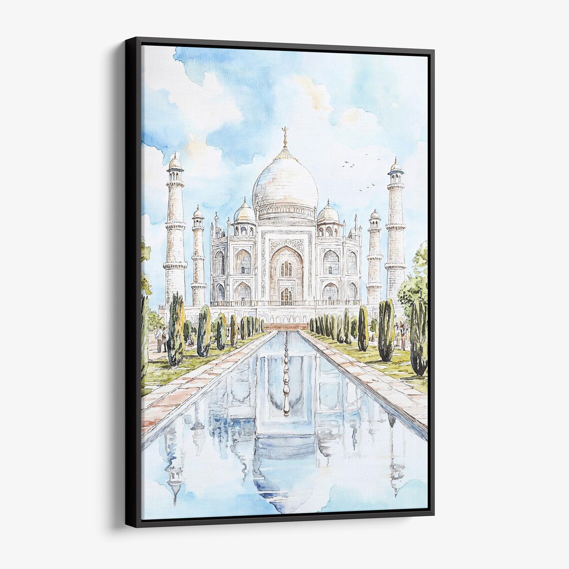 Taj Mahal Watercolor India Reflecting Pool Garden Symmetry Poster