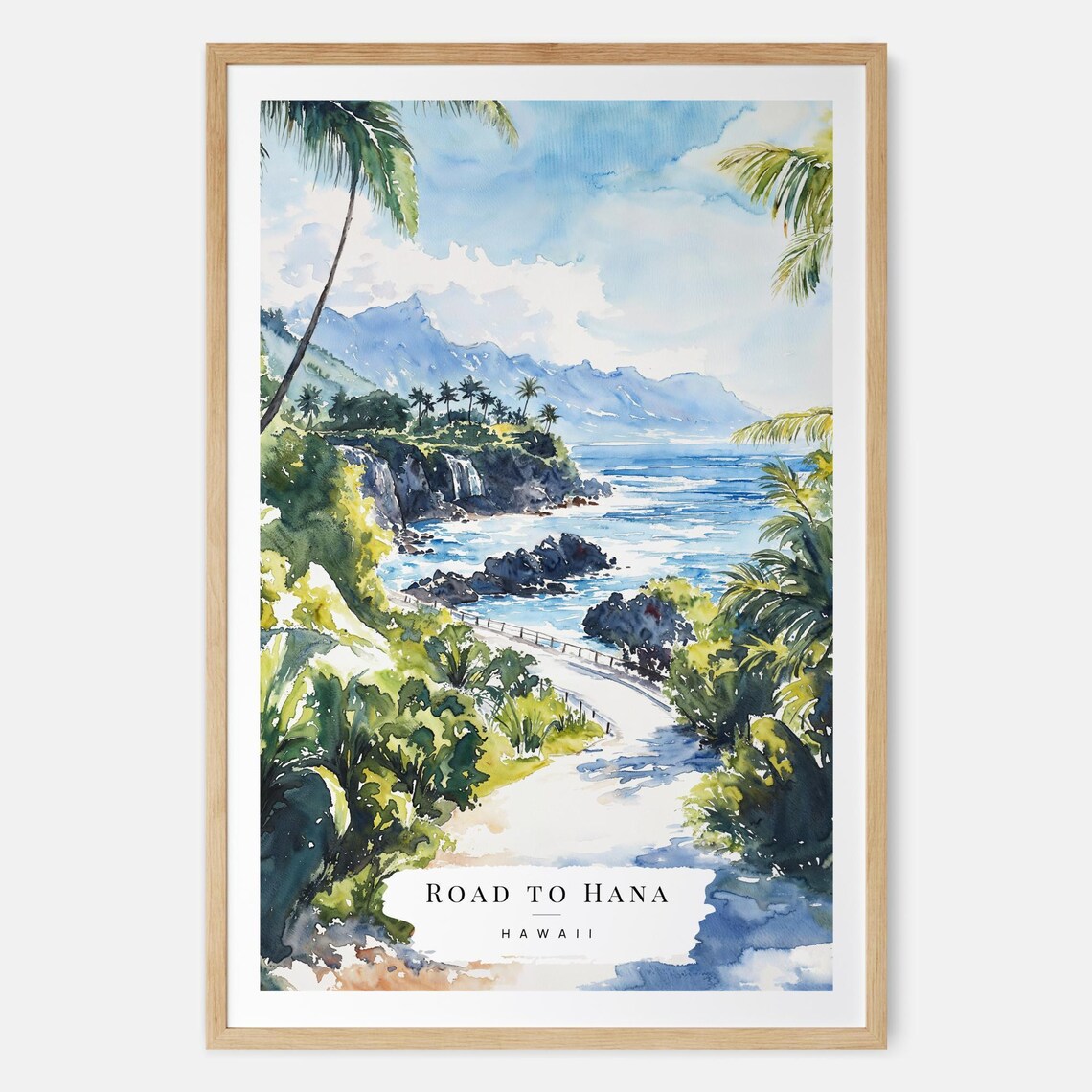 Hawaii Road to Hana Watercolor Art Print, Maui