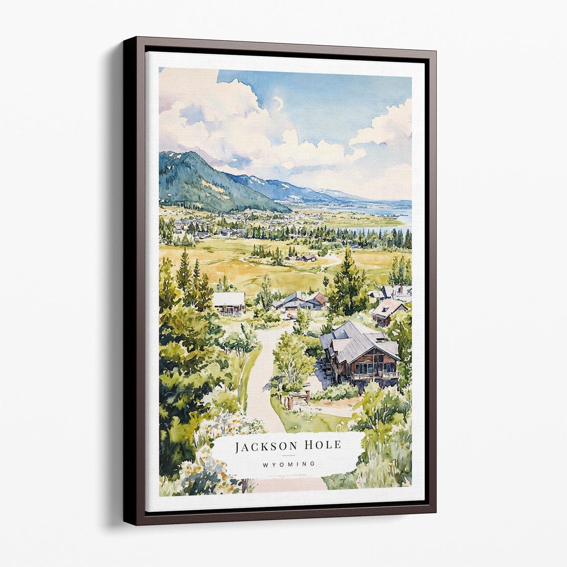 Jackson Hole Wyoming Watercolor Valley Cabins Mountain View Poster