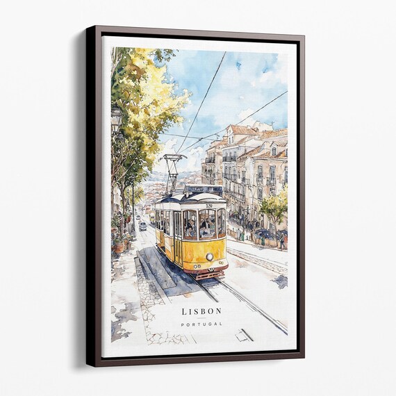 Lisbon Tram 28 Watercolor Canvas Art Print Cityscape Wall