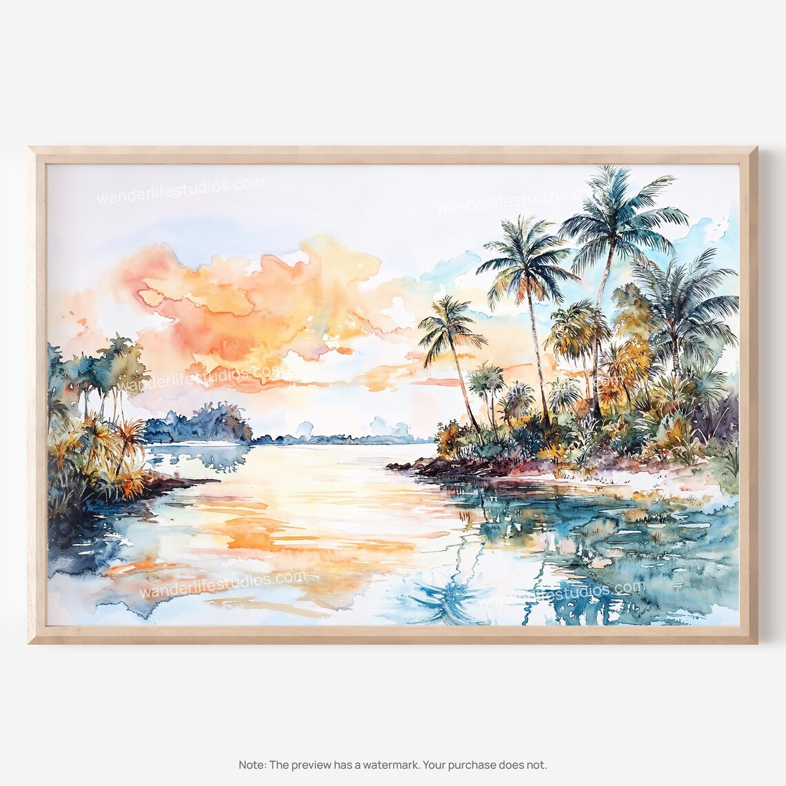 Biscayne National Park Tropical Bay Palm Watercolor Art Poster