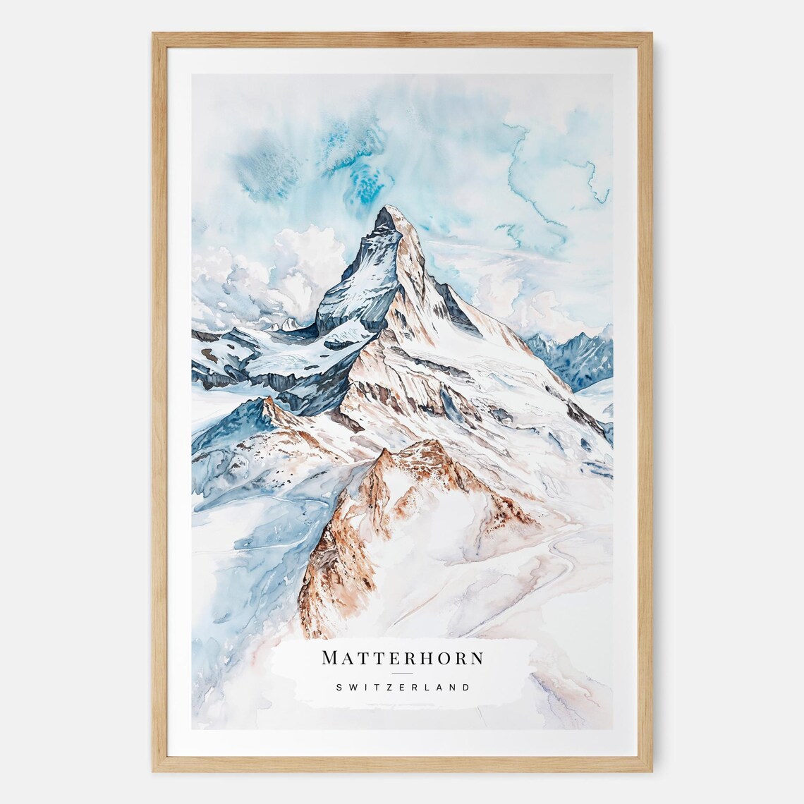 Matterhorn Switzerland Watercolor Snow Peak Mountain Travel Poster