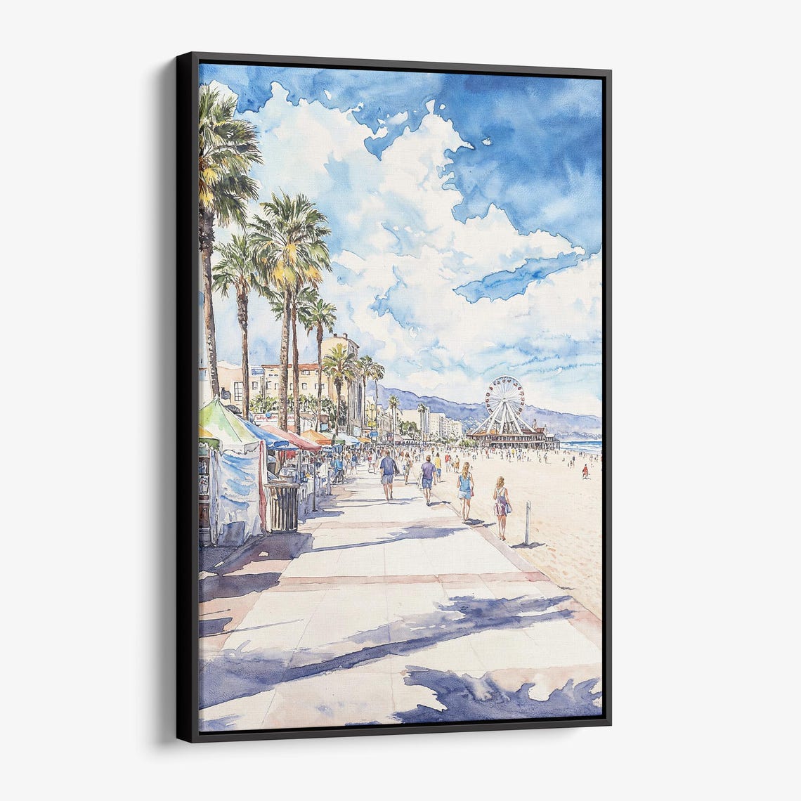 Santa Monica Pier Ferris Wheel Beach Boardwalk Watercolor Poster