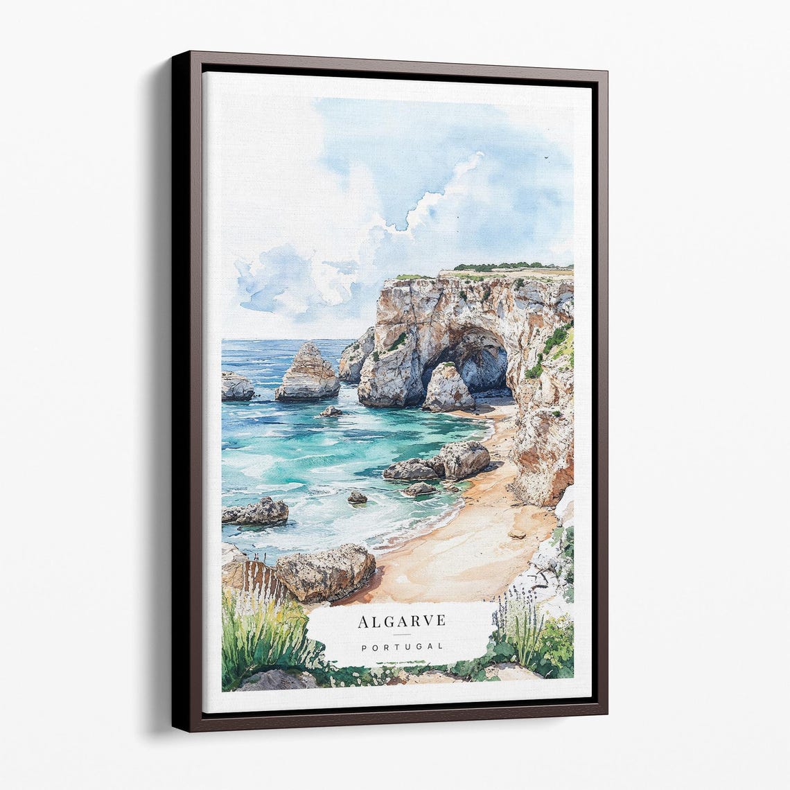 Algarve Portugal Coastal Cliffs Watercolor Beach Scene Poster