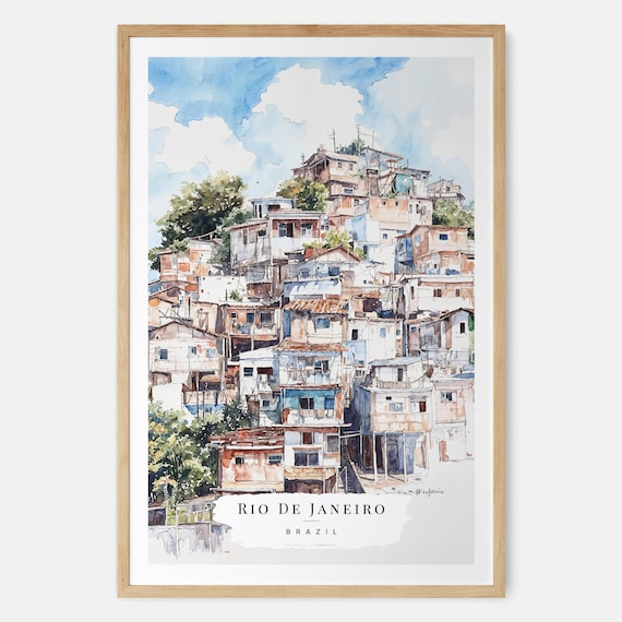 Rio de Janeiro Brazil Hillside Favela Watercolor City Travel Poster