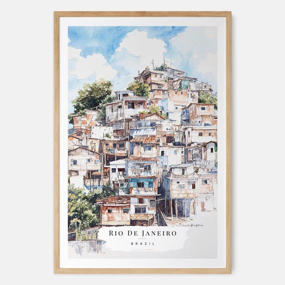 Rio De Janeiro Favela Watercolor Painting Art Print Brazil Wall Travel Gift Moving New Home Housewarming