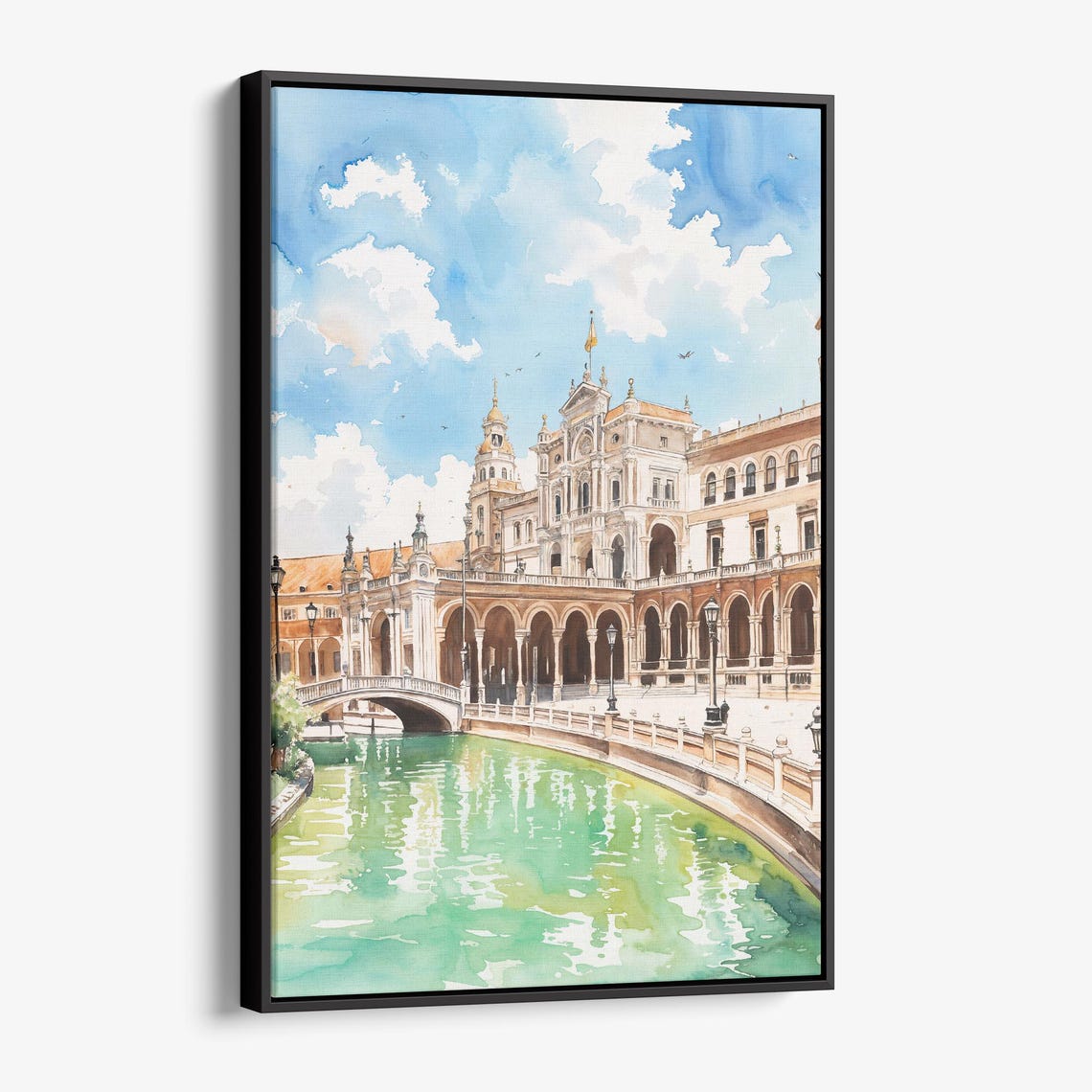 Plaza de Espana Seville Spain Canal Bridge Watercolor Poster