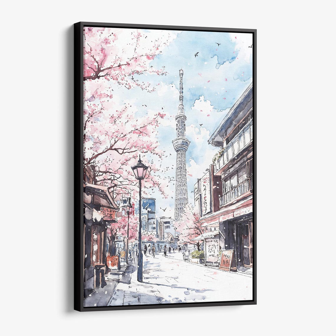 Tokyo Skytree Cherry Blossom Sakura Street Watercolor Poster