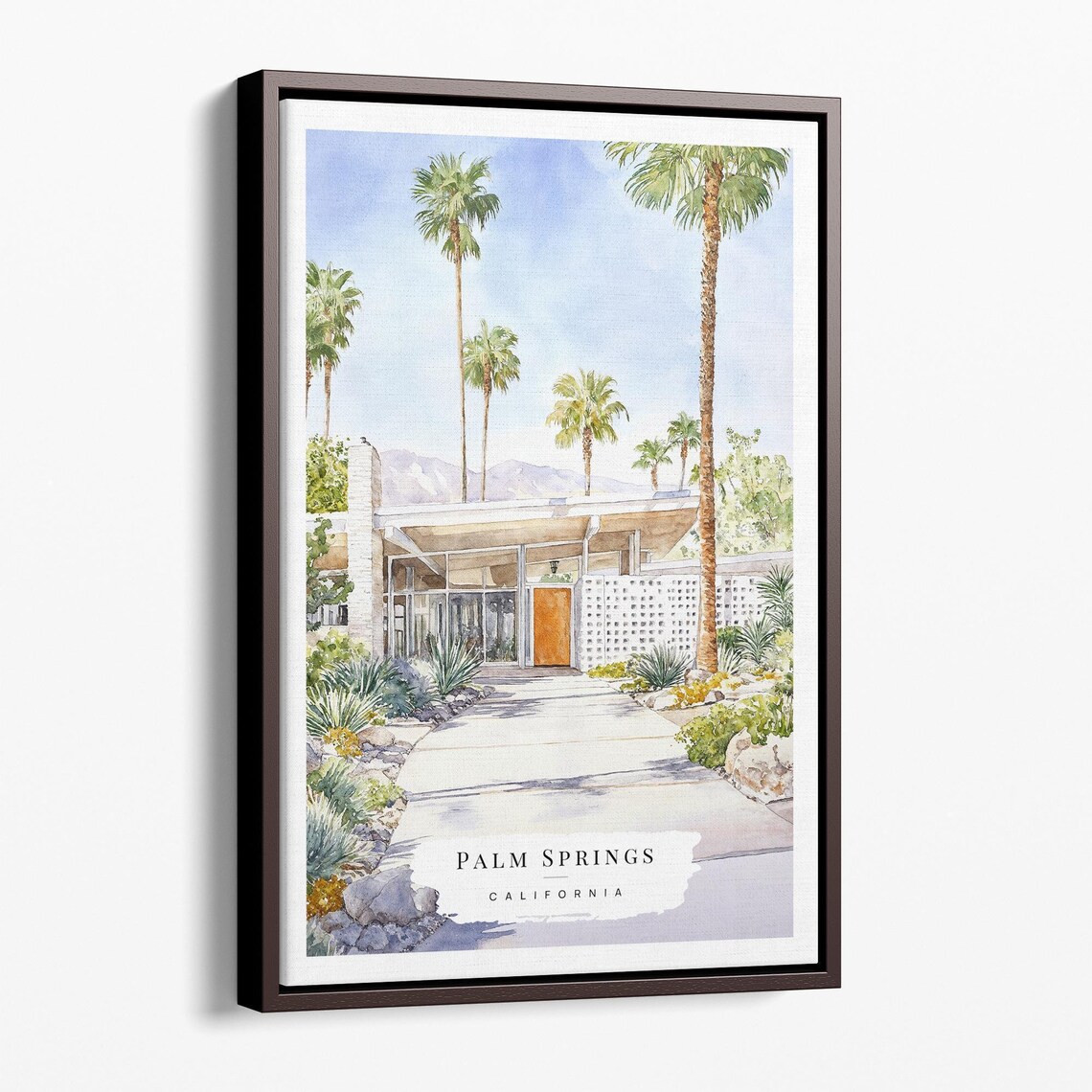 Palm Springs California Mid Century House Watercolor Travel Poster