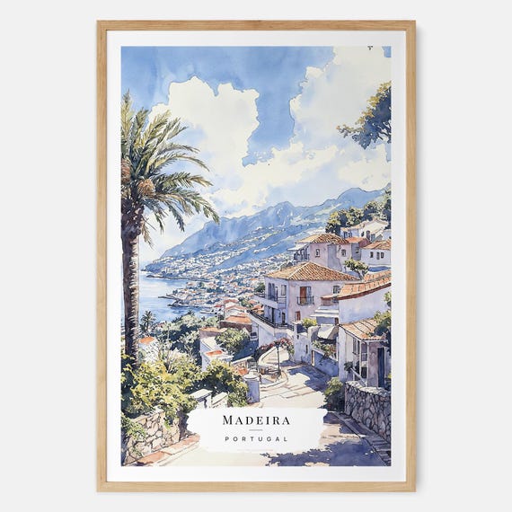 Madeira Watercolor Art Print, Portugal Travel Poster