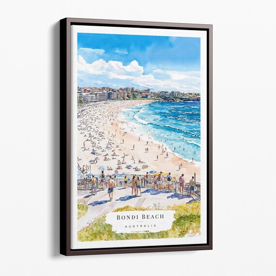 Bondi Beach Australia Watercolor Sunny Coastal Scene Art Poster