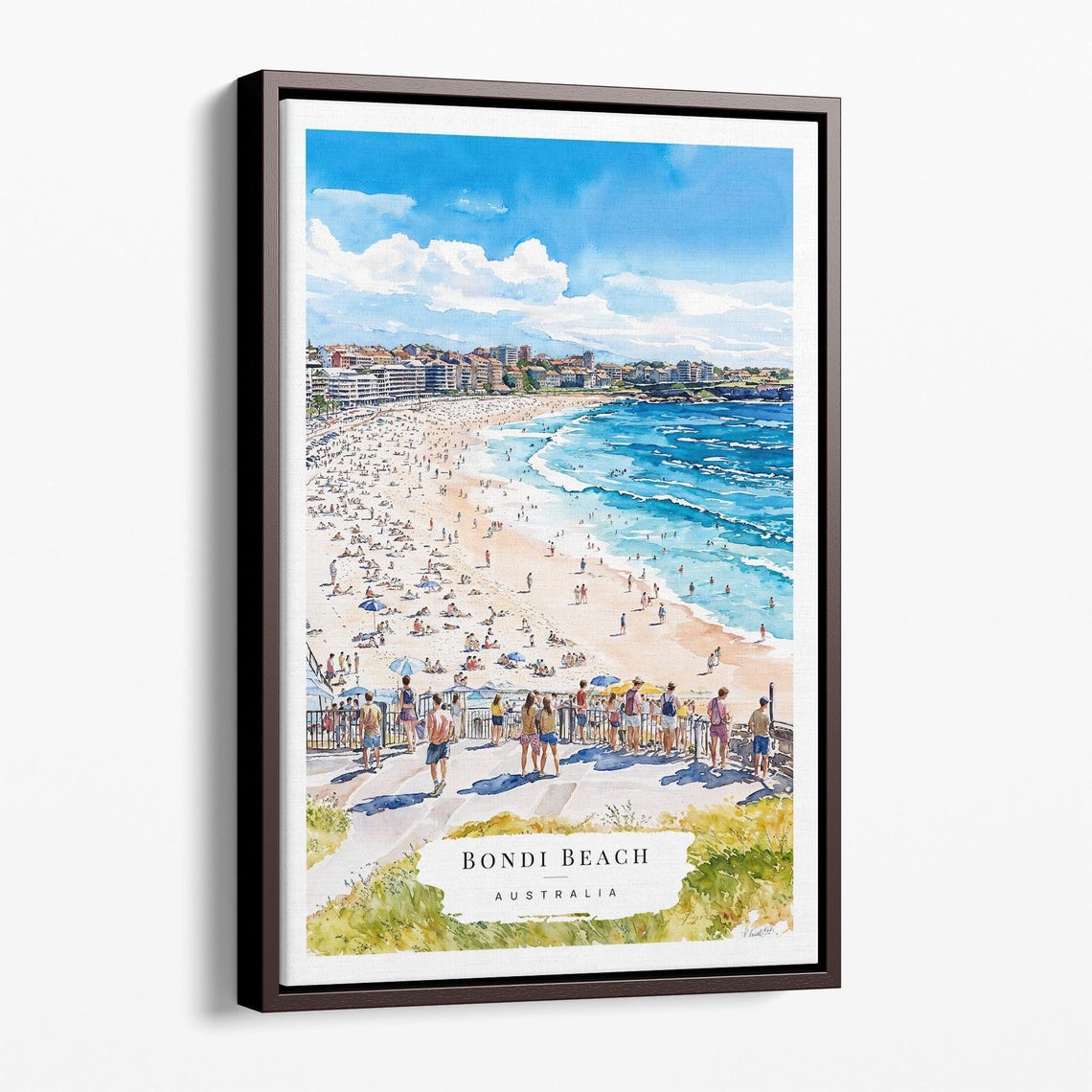Bondi Beach Australia Watercolor Sunny Coastal Scene Art Poster