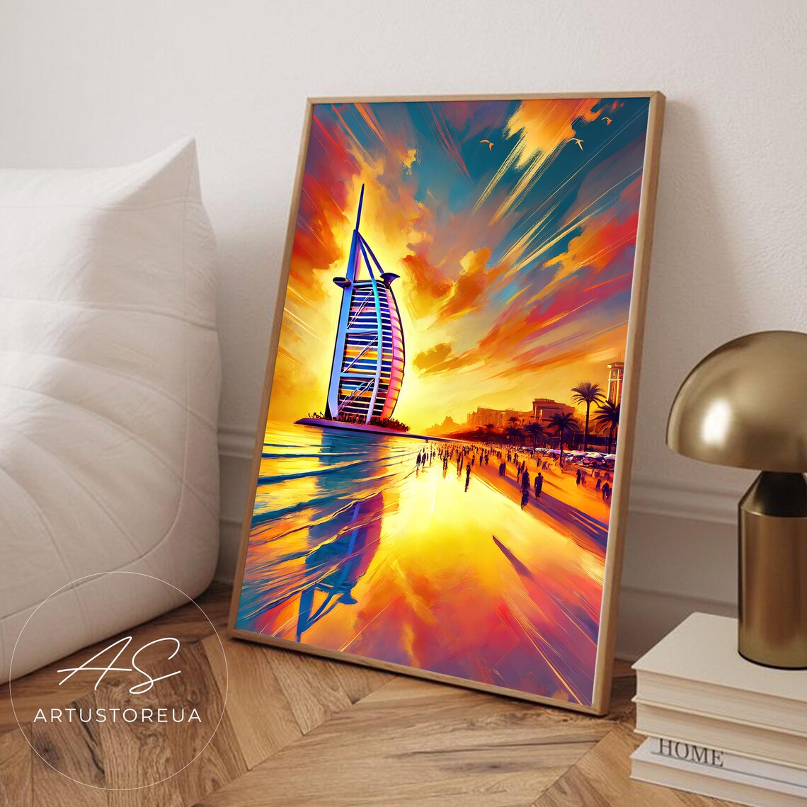 Burj Al Arab Sail Hotel Sunset Beach Dubai Vibrant Art Poster