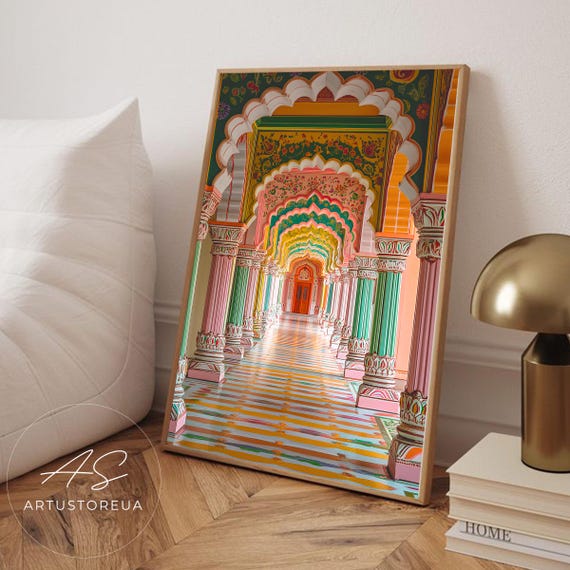 India Print Jaipur Palace Archway Poster Travel Art Gift Illustration