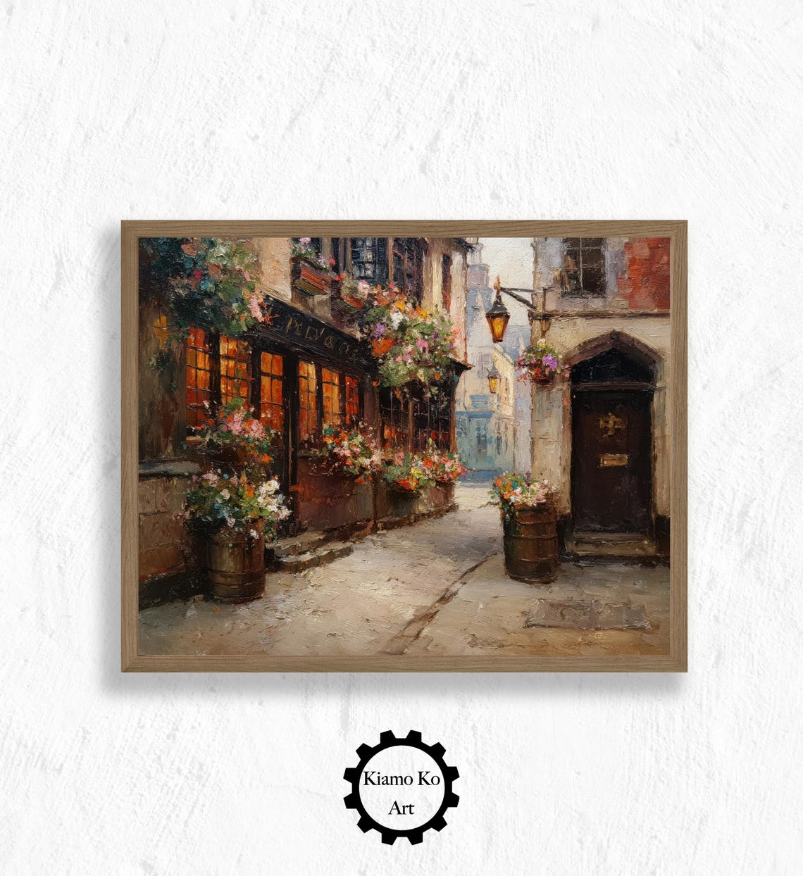 Charming Pub Corner Street Overflowing With Blooming Flowers Poster