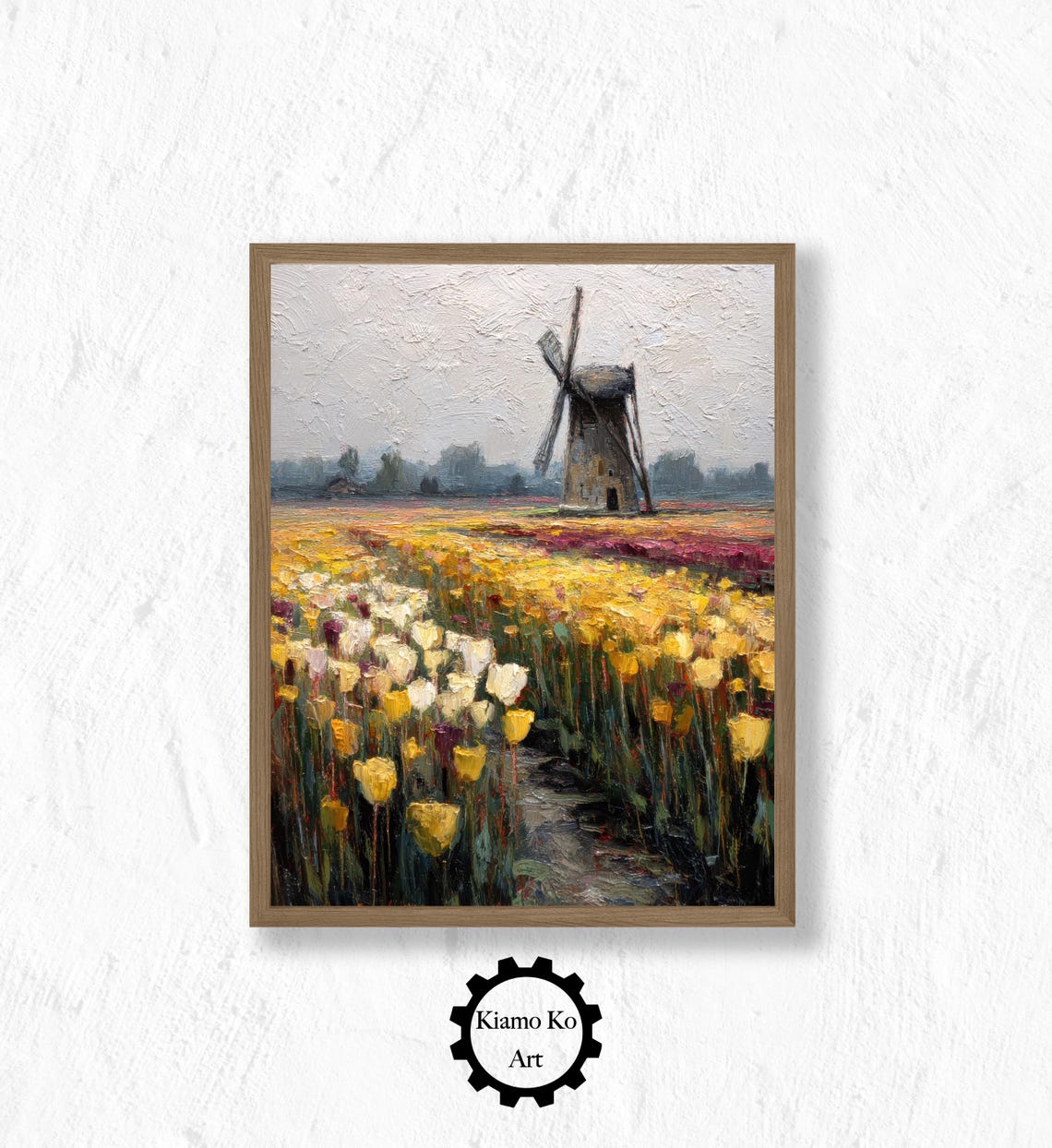 Dutch Windmill Overlooking Colorful Tulip Fields In Bloom Poster