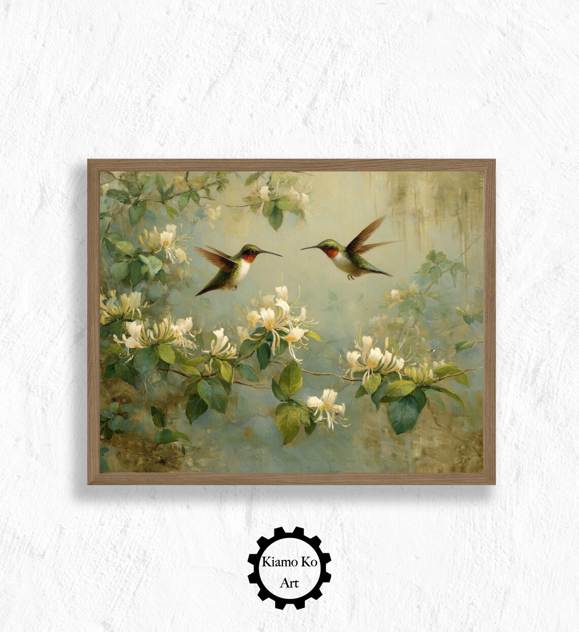 Hummingbirds Among White Blossoms Vintage Botanical Art Poster