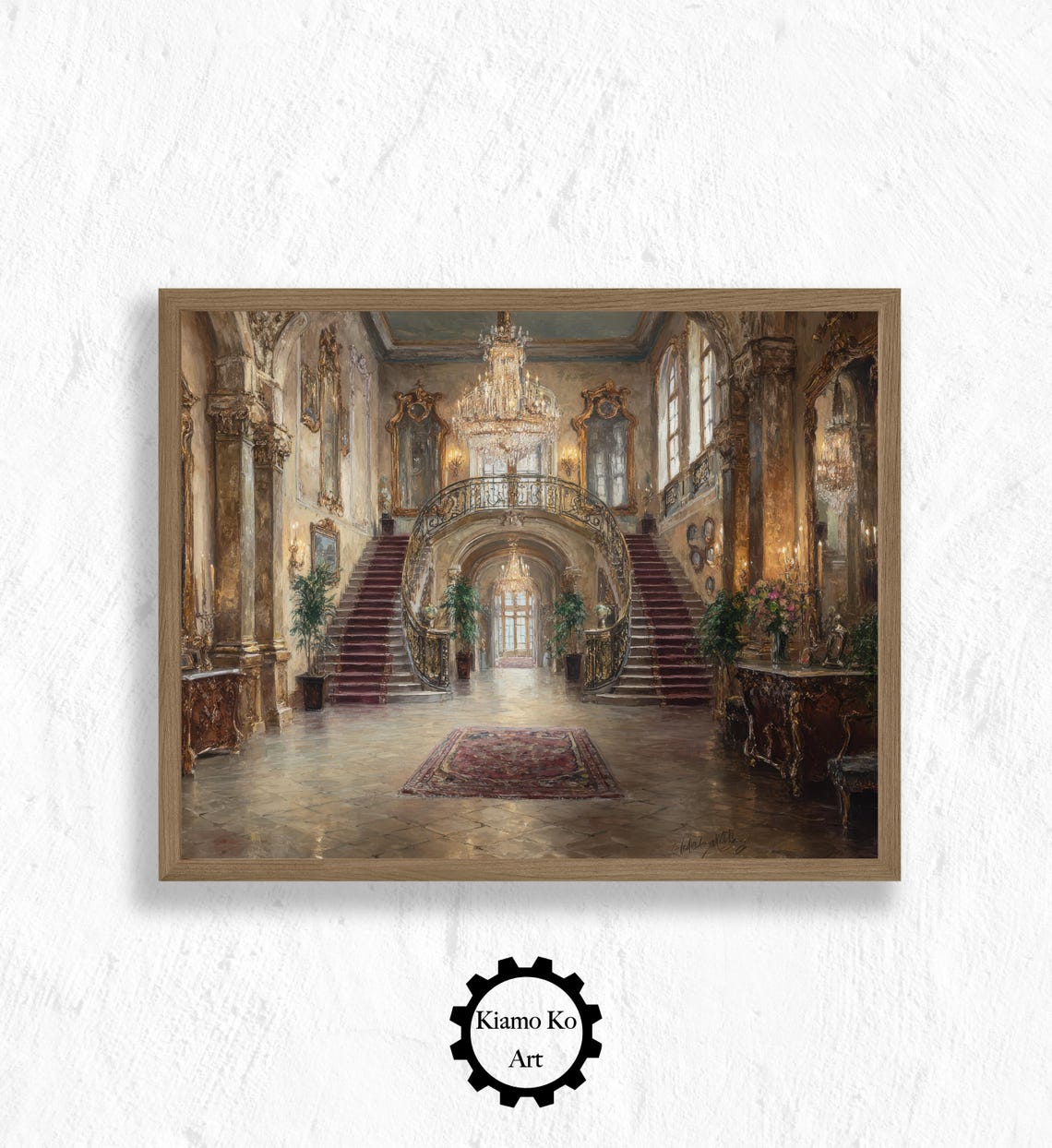Grand Circular Staircase In A Baroque Mansion Hall Elegant Poster