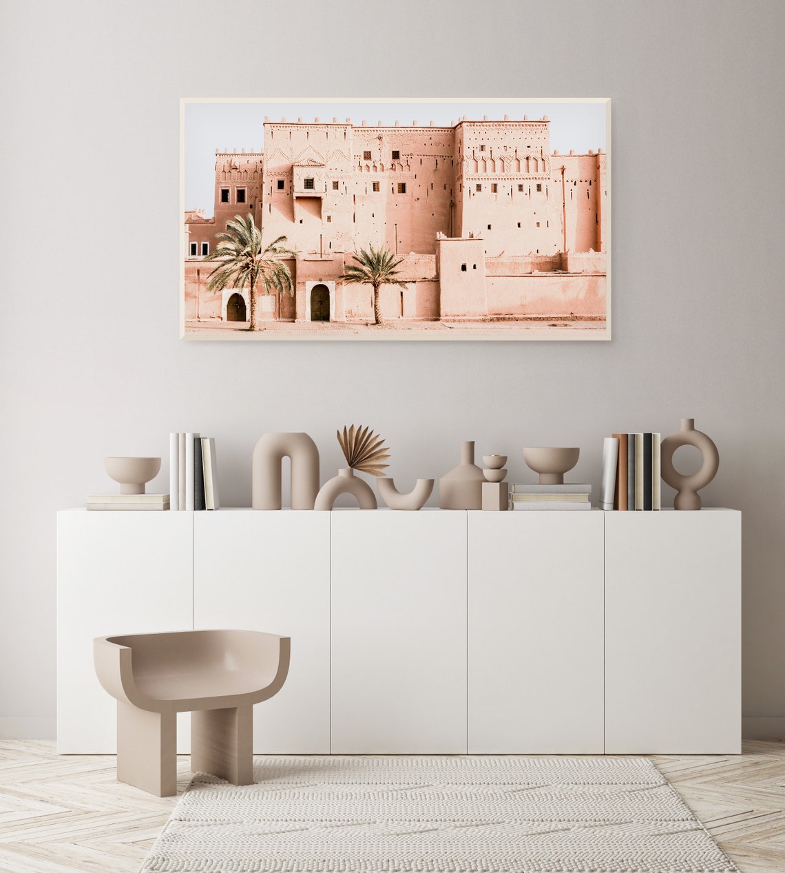 Morocco Blush Pink Kasbah Palm Trees Desert Architecture Poster - Image 2