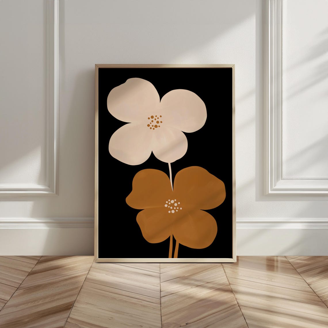 Oversized Blush Mustard Flowers Black Background Moody Floral Poster - Image 4