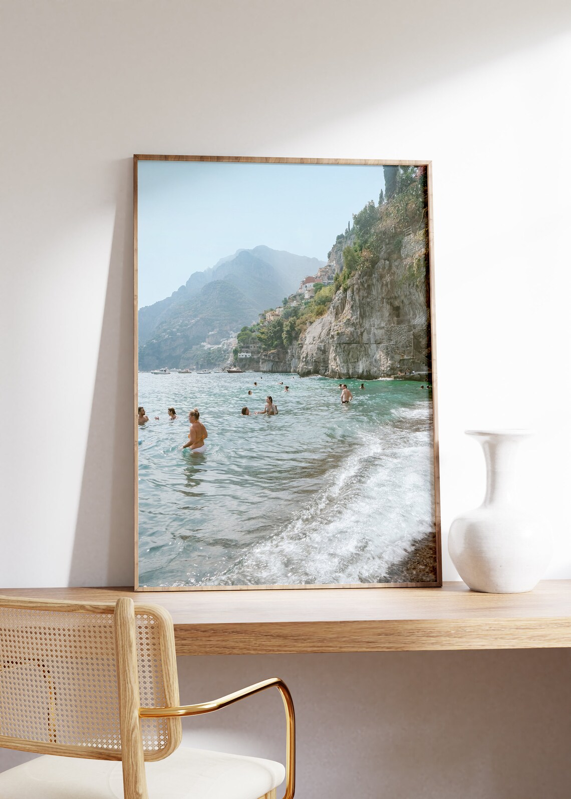 Arienzo Beach Positano Swimmers Cliffside Amalfi Coast Photo Poster - Image 3