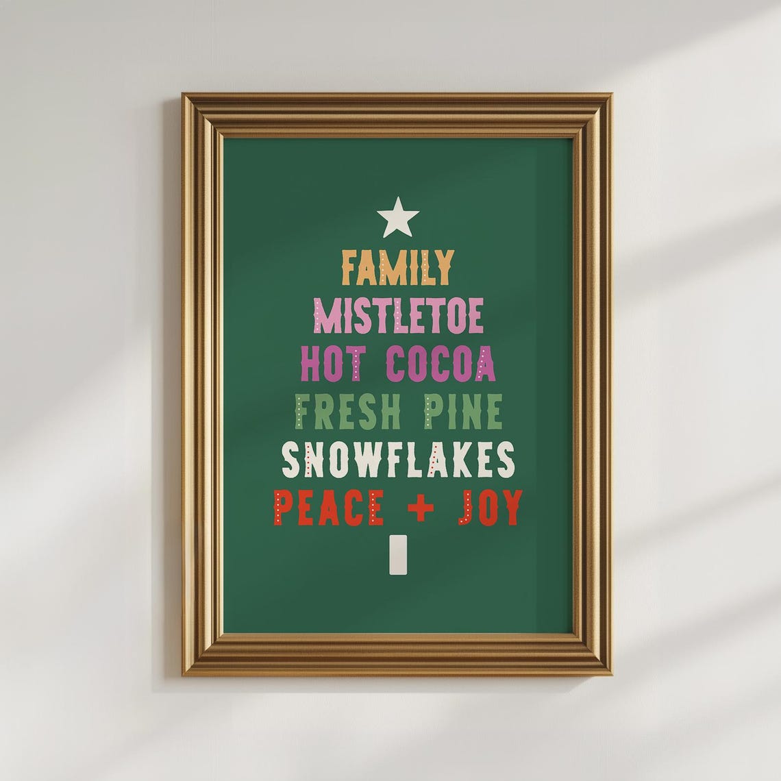 Green Star Christmas Tree Word Art Fresh Pine Snowflakes Poster - Image 4