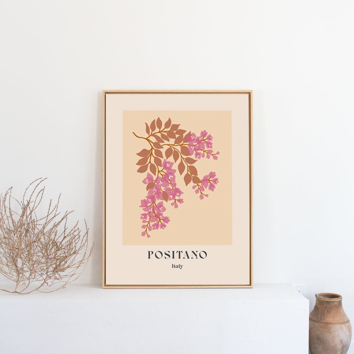 Positano Italy Bougainvillea Botanical Travel Illustration Poster - Image 3