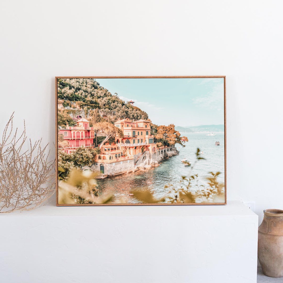 Portofino Art Italy Wall Art Italian Riviera Print Italy Photography Italian Coastal Decor Pink Orange Villa Mediterranean Art - Image 3