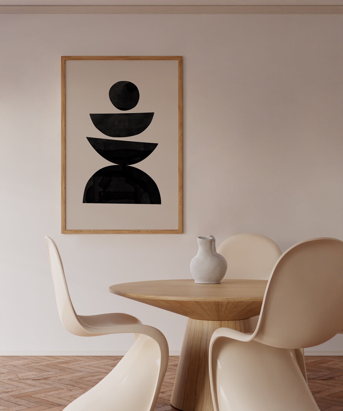 Modern Abstract Beige Black Minimalist Art Print - Image 3