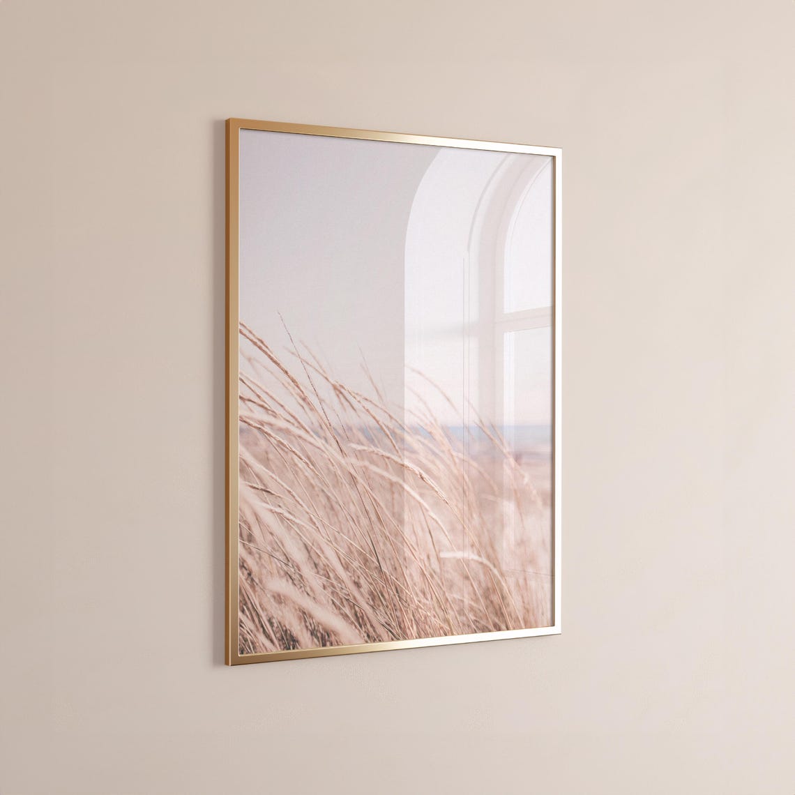 Beach Grass Blowing in the Wind in Pastel Coastal Tones Poster - Image 3