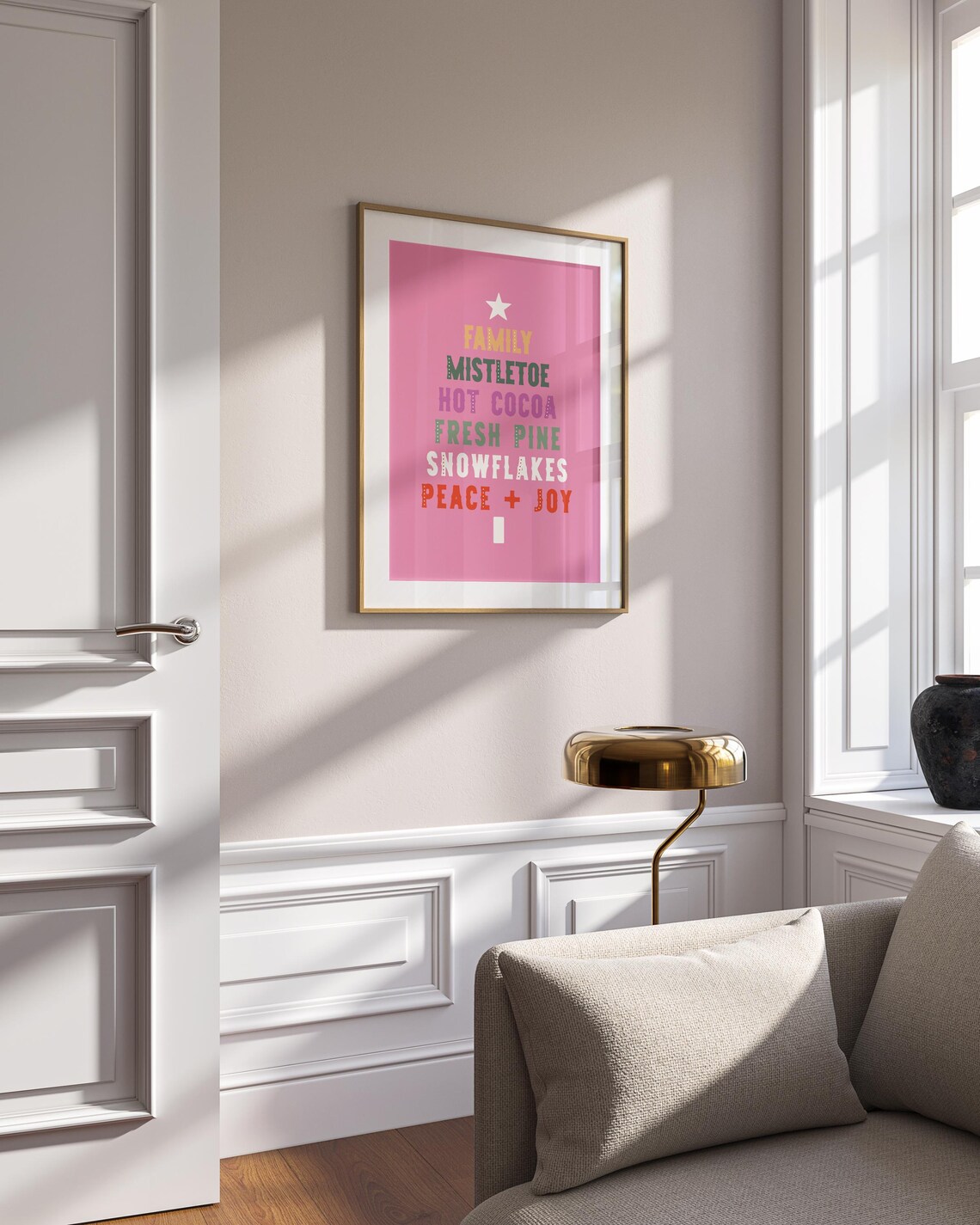 Pink Christmas Tree Word Art Family Mistletoe Cocoa Joy Poster - Image 4