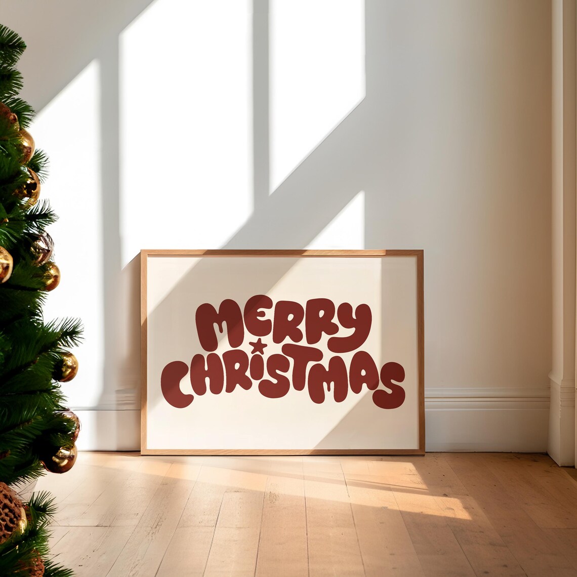 Retro Merry Christmas Bubble Letter Cream Minimalist Holiday Poster - Image 6