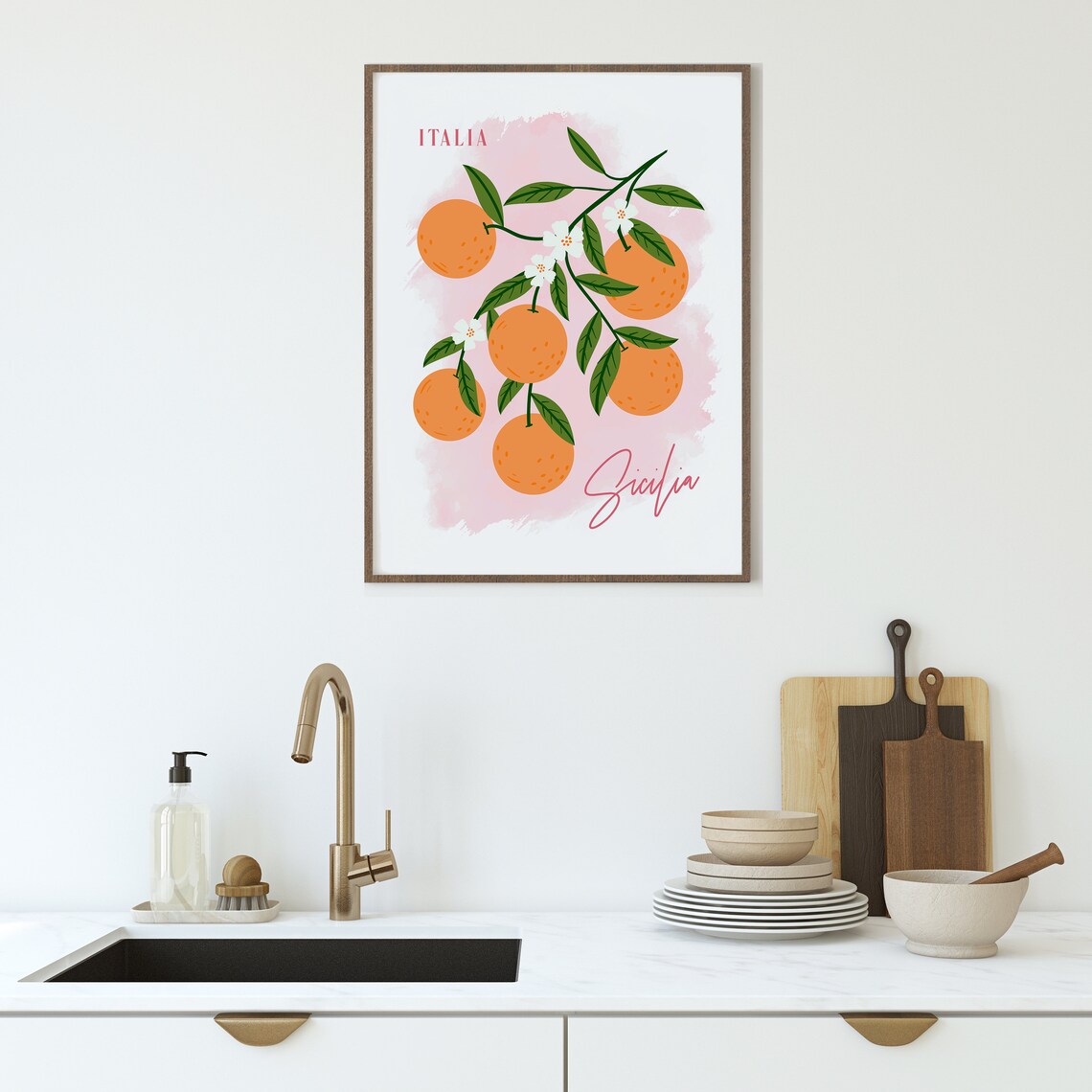 Italia Sicilia Orange Citrus Illustration Pink Kitchen Poster - Image 3