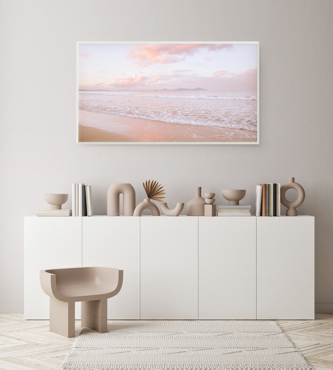 Dreamy Pink Pastel Beach Sunset Ocean Waves Coastal Photo Poster - Image 2