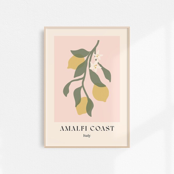 Amalfi Coast Travel Poster, Lemon Kitchen Wall Art
