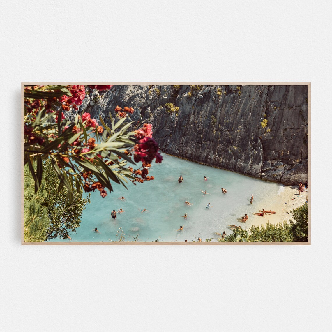 Greek Turquoise Cove Beach Swimmers Summer Coastal Escape Poster