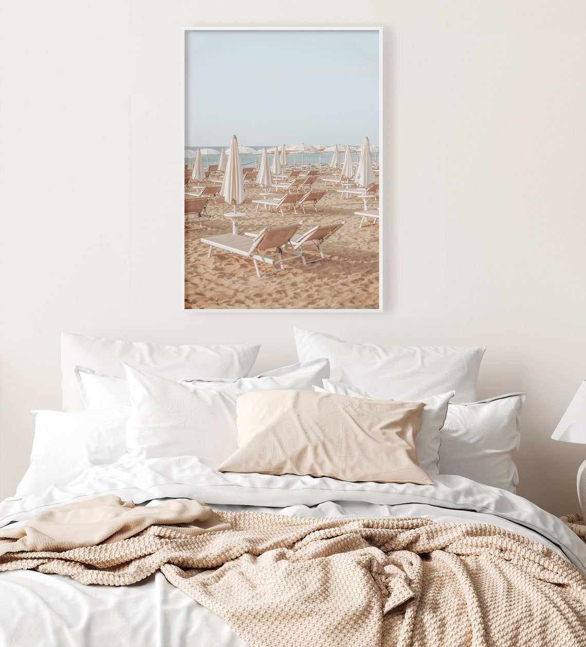Neutral Beach Sun Loungers Italy Coastal Decor Photo Art Poster - Image 3