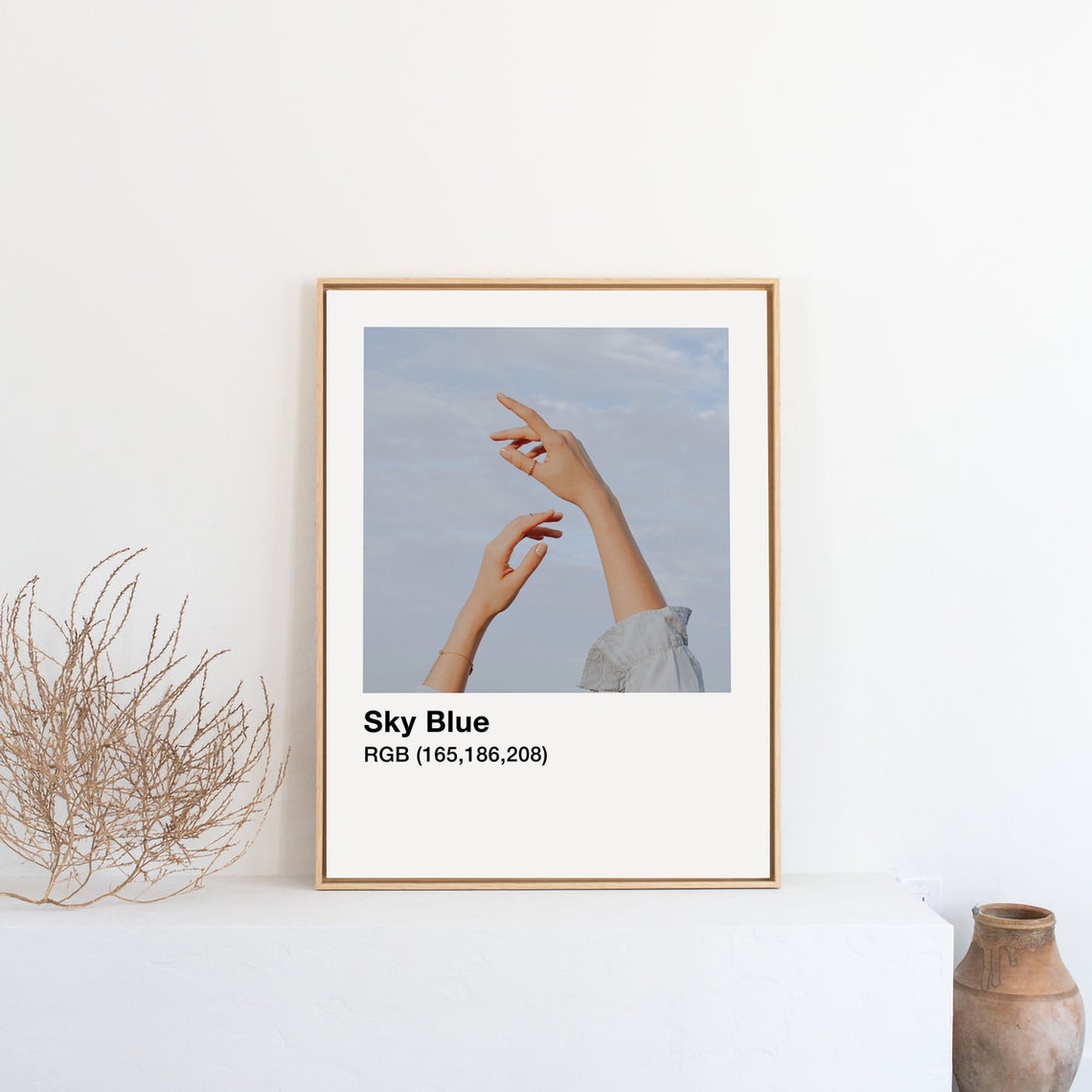 Sky Blue Hands Reaching Toward Pale Blue Sky Minimalist Poster - Image 2
