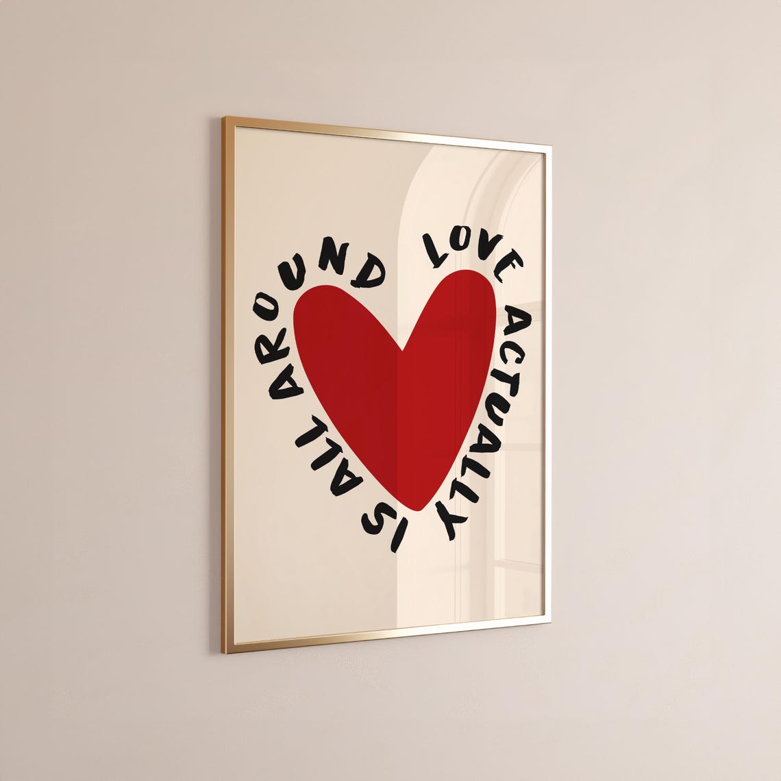 Love Actually Is All Around Red Heart Black Lettering Wall Art - Image 2