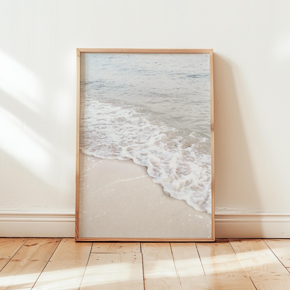 Neutral Beach Ocean Print, Blue White Coastal Decor - Image 2