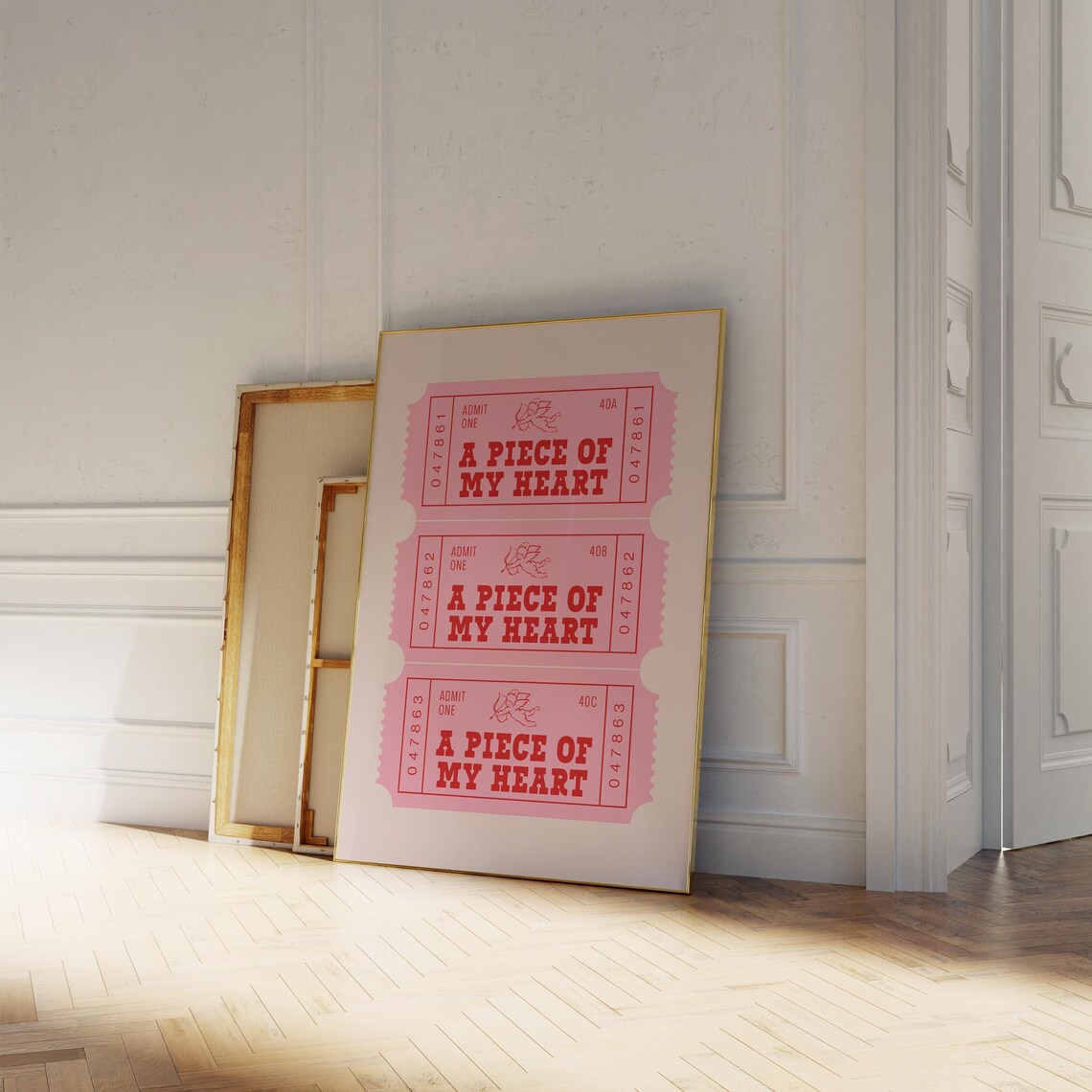 A Piece of My Heart Retro Ticket Stub Pink Valentines Day Art Poster - Image 4