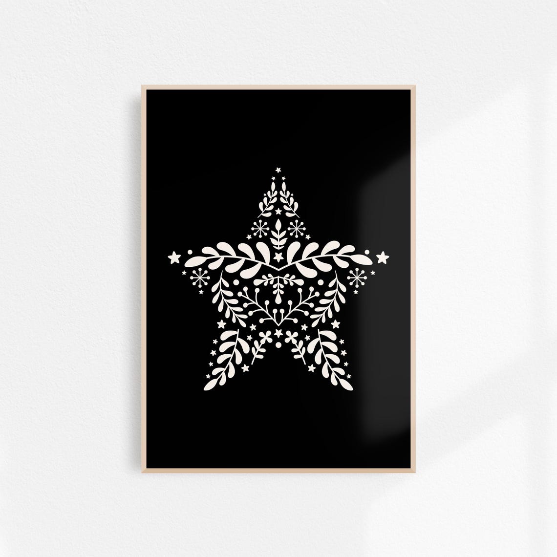 Scandinavian Botanical Christmas Star on Deep Black Art Poster - Image 2