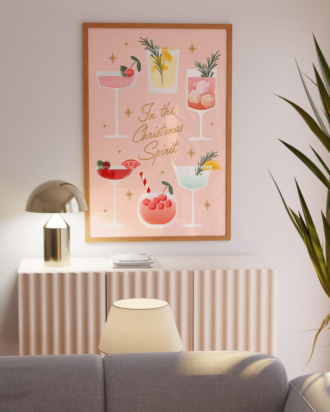 Christmas Cocktails Print Pink Christmas Poster Retro Christmas Poster For Bar Christmas Spirit Poster Seasonal Drink Print - Image 3