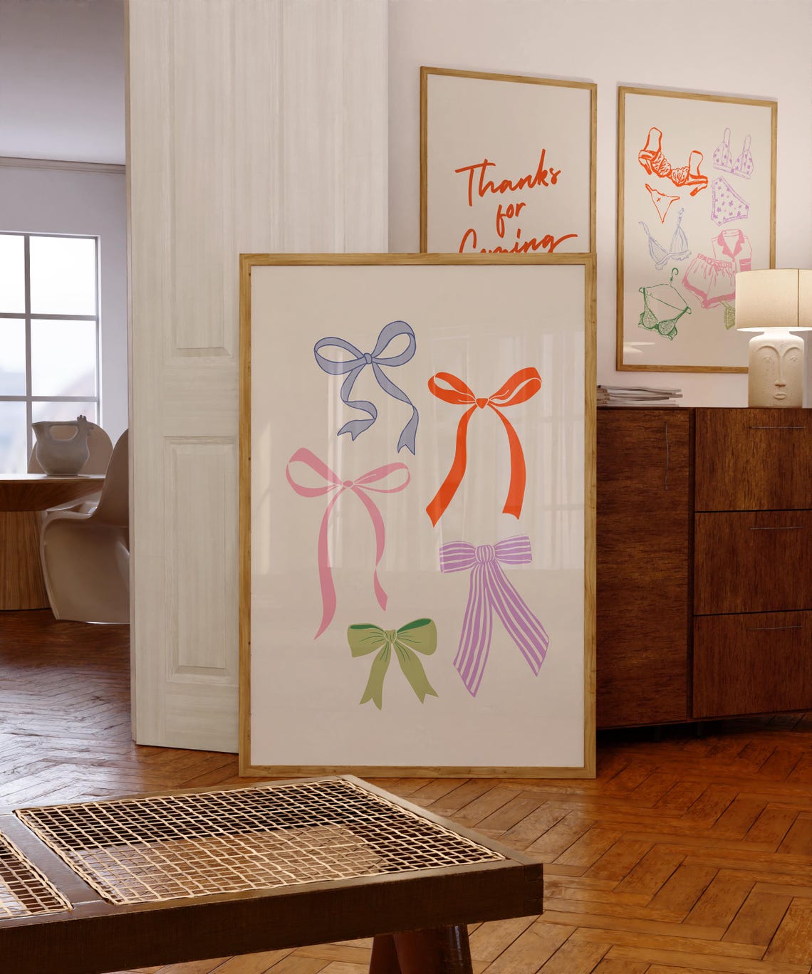 Playful Multicolor Coquette Bow Collection on Cream Art Poster - Image 3