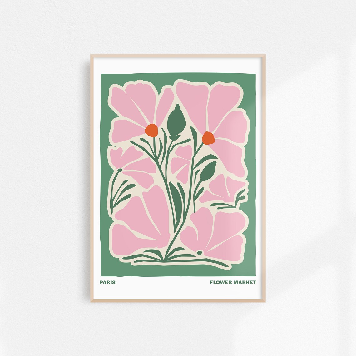 Paris Flower Market Pink Poppies On Green Abstract Floral Poster