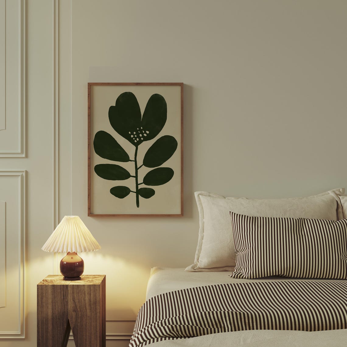 Dark Green Leaf Stem Cream Background Minimalist Botanical Art Poster - Image 4